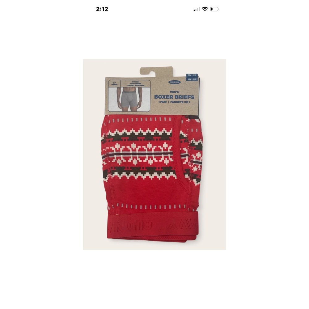 Old Navy Mens Boxer Briefs M Red Fair Isle Holiday Snowflake 6 Inch Inseam NEW